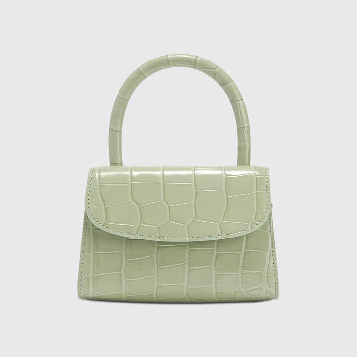 By Far Mini Sage Green Croco Embossed Leather Bag
